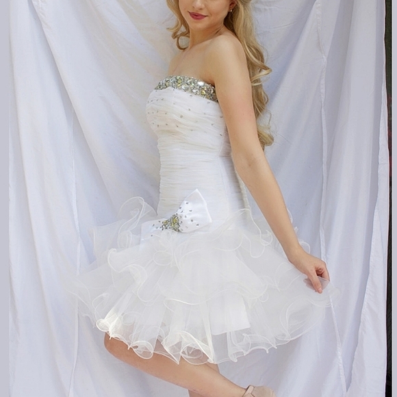 NWOT White Tulle Drop Waist Cocktail Mini Dress - Picture 1 of 5